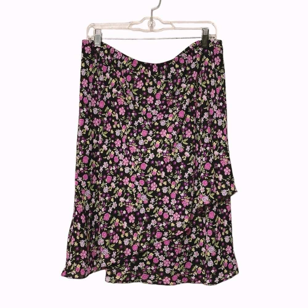 Karin Stevens Black Floral Womens Chiffon Skirt Size 16